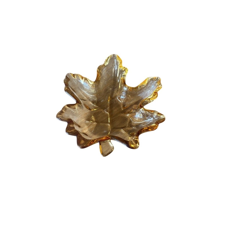 Fall Amber Colored Glass Maple Leaf Dish Catch All Autumn Decor GIFT GUC